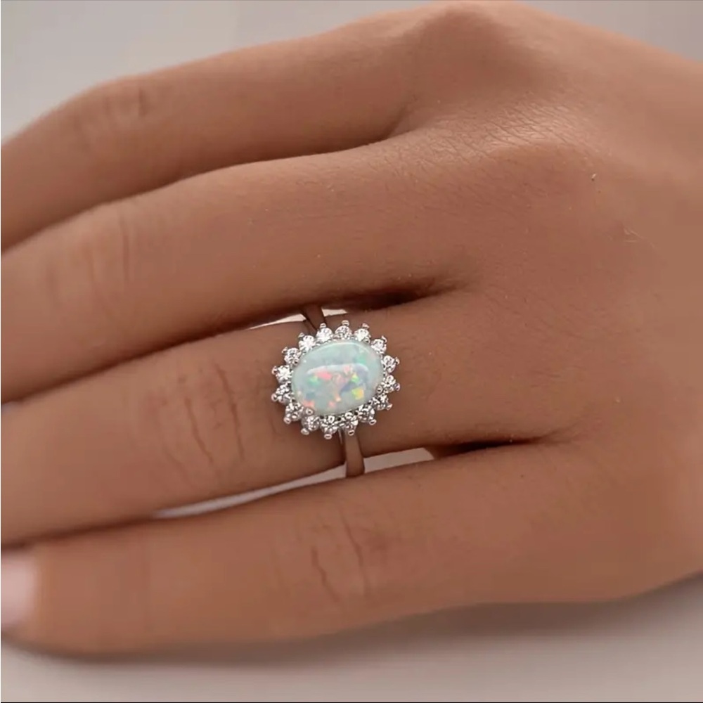 Opal Ring White Gold Plated